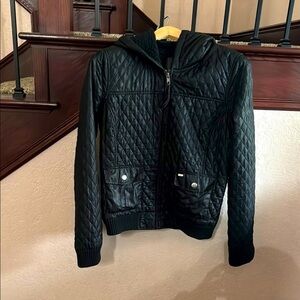 Obey Women’s Medium Black Quilted Hooded Jacket Bikercore Casual Moto Hoodie